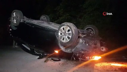 Ters dönen otomobilin sürücüsü yaralandı