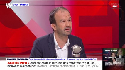 Retraites: "Ce n'est pas vrai que madame Braun-Pivet respecte le droit, la Constitution et les règles", affirme Manuel Bompard