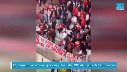 ¡Qué piñón! El momento exacto en que cae al foso de UNO el hincha de Estudiantes: hay un detenido