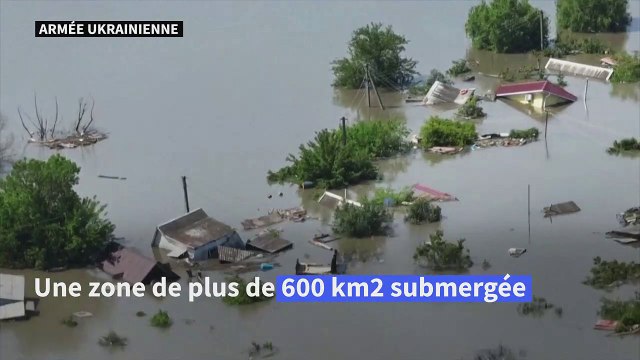Vues aériennes de la région de Kherson inondée après la destruction du barrage