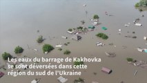 Vues aériennes de la région de Kherson inondée après la destruction du barrage
