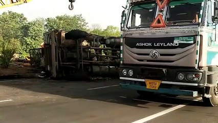 What happened that the truck burst into flames on the highway
