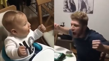 Hilarious Baby COPIES DAD's silly screaming!