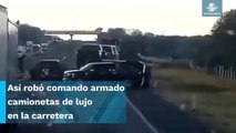 A punta de pistola, comando intercepta tráiler nodriza y roba camionetas de lujo