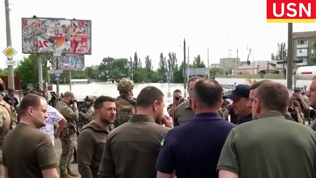 Russia shells Ukrainian city inundated by dam collapse after Zelenskyy visit video