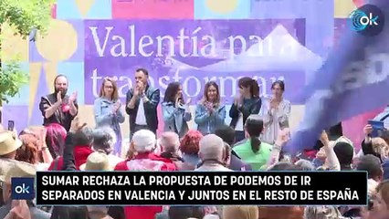 Sumar rechaza la propuesta de Podemos de ir separados en Valencia y juntos en el resto de España
