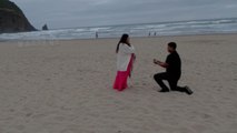 Girl is proposed by her boyfriend at a beach *Heartfelt proposal reaction*