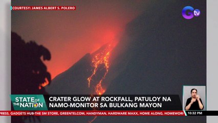 Crater glow at rockfall, patuloy na namo-monitor sa Bulkang Mayon| SONA