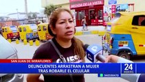 SJM: delincuentes en moto arrastran a mujer tras robar su celular