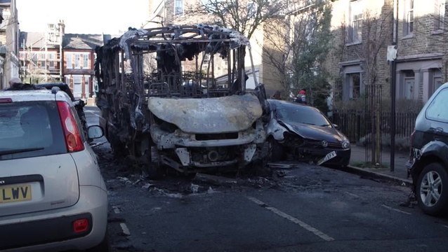 School bus fire damages cars and homes on Hackney street