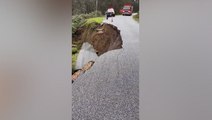 Moment road collapses in Pescadero following intense California storms