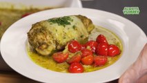 Basil Pesto Tomato Mozzarella Chicken Bake. Recipe by Always Yummy!