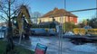 High pressure water main bursts and causes flooding in Moonshine Lane, Southey Green