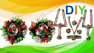DIY Tricolor Tiranga Ribbon Flower Earrings making for Republic Independence Day 26Jan 15Aug -Part 2
