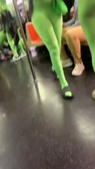 Green Body Suit Subway Attack