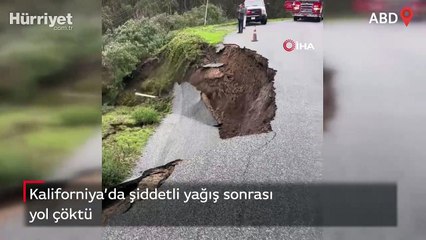 California’da şiddetli yağış sonrası yol çöktü