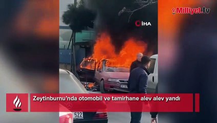 Zeytinburnu'nda oto tamircide yangın