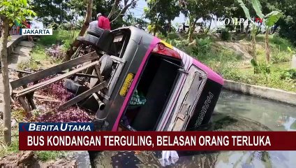Bus Kondangan Terguling ke Dalam Saluran Air di Cilincing, Belasan Orang Terluka