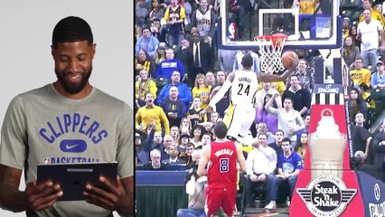 Paul George reacts to his 360-windmill dunk vs. LAC in 2014