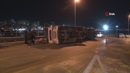 Küçükçekmece'de tır devrildi, sürücüsü burnu bile kanamadan kurtuldu