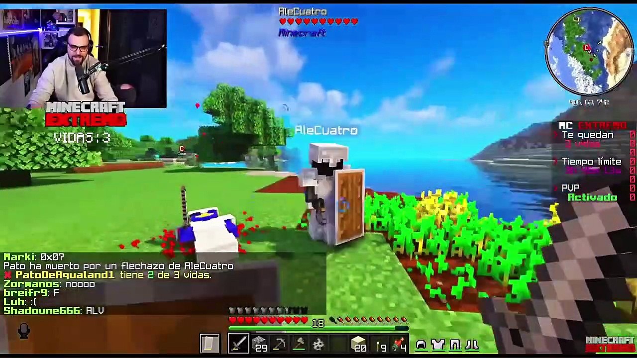 TheJeanPierre - TODAS LAS MUERTES en MINECRAFT EXTREMO DIA #1 _ XOCAS, CAROLA, 8CHO y JOKKI con 1 SOLA VIDA  16☠️