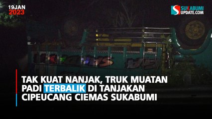 Tak Kuat Nanjak, Truk Muatan Padi Terbalik di Tanjakan Cipeucang Ciemas Sukabumi