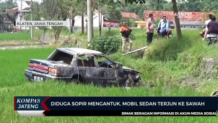 Diduga Sopir Mengantuk, Mobil Sedan Terjun ke Sawah