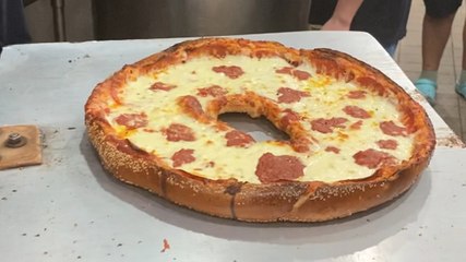 Trying a viral pizza bagel in NYC