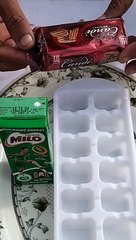 Milo drink juice and Candy chocolate biscuits ice cubes.