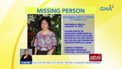 79-anyos na babae nawawala | UB