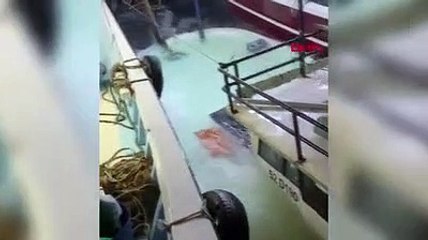 Batma tehlikesi geçiren teknedeki balıkçılar kurtarıldı; o anlar kamerada