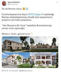 Bakan Kurum'dan Roman vatandaşlar için yapılan konutlara ilişkin sosyal medya açıklaması