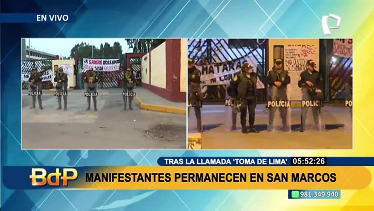 Policías resguardan Universidad San Marcos tras la 'Toma de Lima'