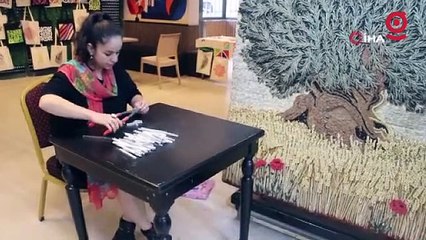 Bir ton ağırlığında, 500 bin taşla 3 boyutlu zeytin ağacı mozaiği yaptı