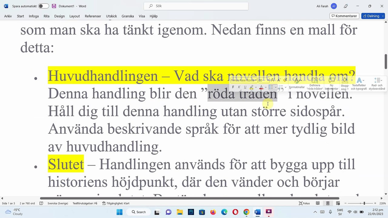 Skriva en Novell - موضوع سويدي عن رواية قصيرة