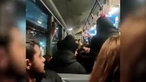 Metrobüste “ayağıma bastın” kavgası kamerada