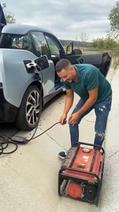E-car charging any place any were , electric car creative charging with a generator