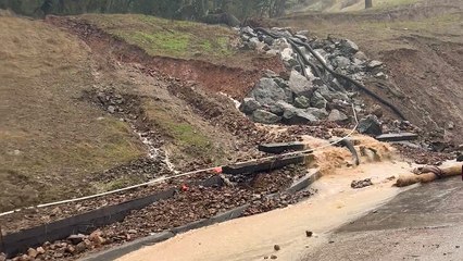 California Floods: Woman spots messed-up landslide while driving down Cenegal Rd, Atascadero