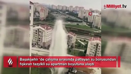 Patlayan su borusundan fışkıran tazyikli su apartman boyutuna ulaştı