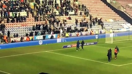 Luton celebrate beating Wigan Athletic