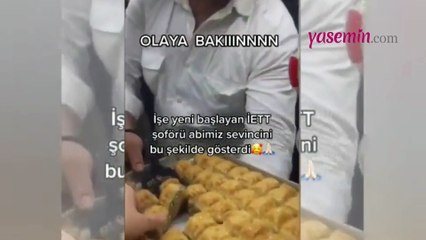 İşe yeni başlayan İETT şoförü hareketiyle yüzleri gülümsetti! Baklava tepsisini alıp...