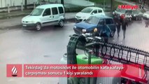 Tekirdağ’da motokurye ile otomobilin kafa kafaya çarpıştığı kaza kamerada
