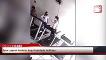 Spor yapan kadının koşu bandıyla imtihanı