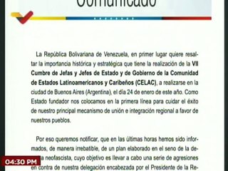 Gobierno Bolivariano denuncia plan de agresión contra la delegación venezolana en la VII de la CELAC