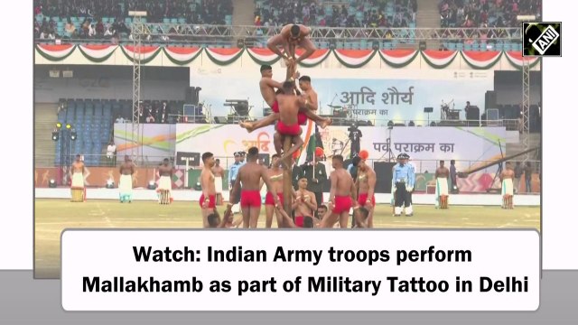 Indian Army troops perform Mallakhamb as part of Military Tattoo in Delhi