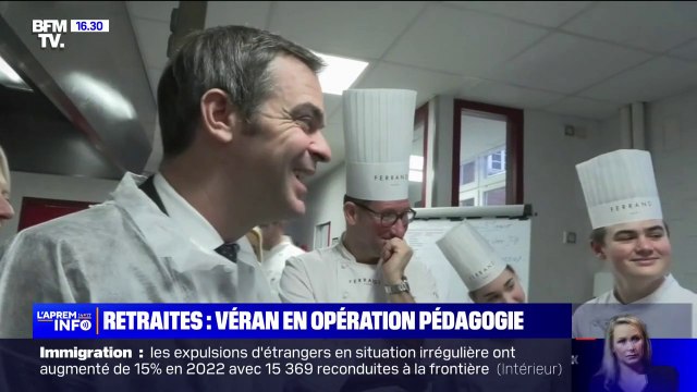 Olivier Véran dans un centre d'apprentissage pour faire de la pédagogie sur la réforme des retraites