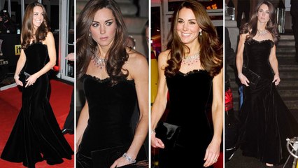 CLASS Princess Catherine DAZZLES In An Alexander McQueen Strapless Black Velvet Gown