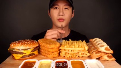 ASMR DOUBLE CHEESEBURGER, HASH BROWNS, FRIES & APPLE PIES MUKBANG (No Talking) EATING SOUNDS