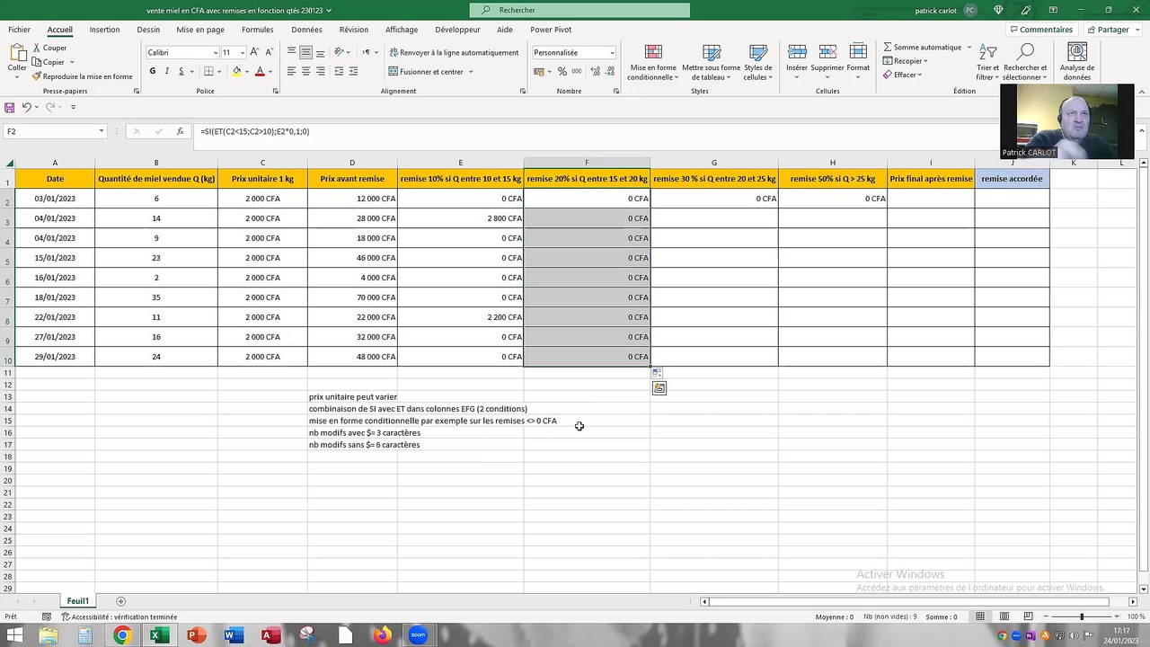 Excel réf $ avec F4 pour duplication de formule