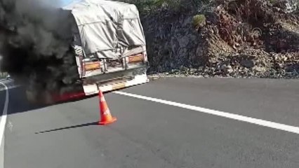 Tomruk yüklü tırda çıkan yangın söndürüldü